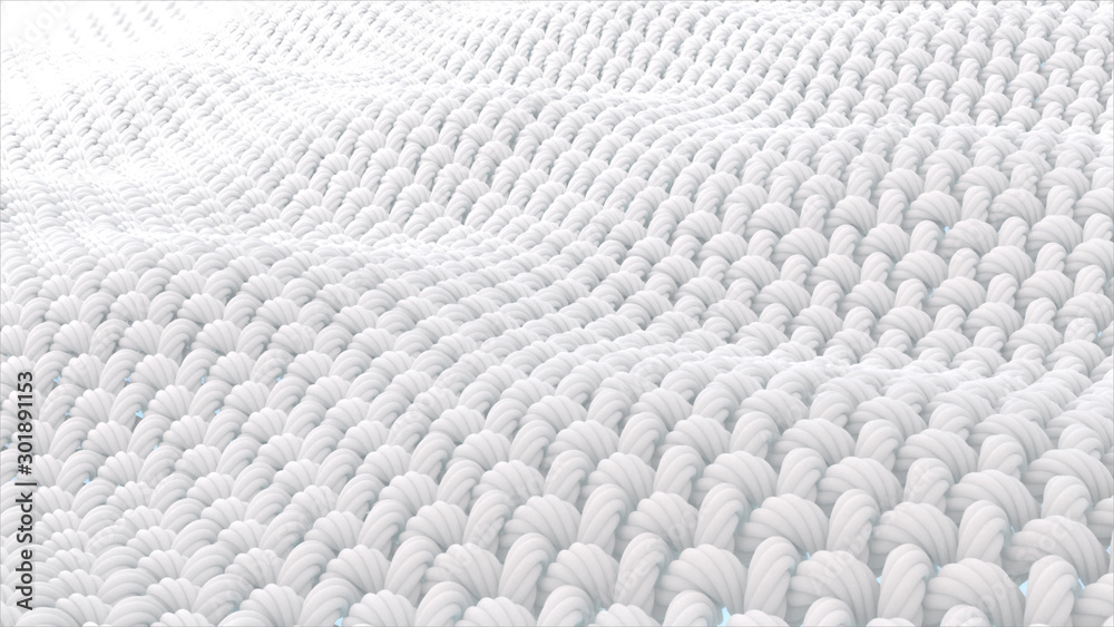 Close up fabric fiber in underwater. fiber with spiral surface. and the Surface is a waves. 3d rendering. - obrazy, fototapety, plakaty 
