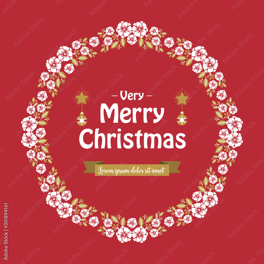 Poster lettering of very merry christmas, with white wreath frame plant. Vector Poster lettering of very merry christmas, with white wreath frame plant. Vector