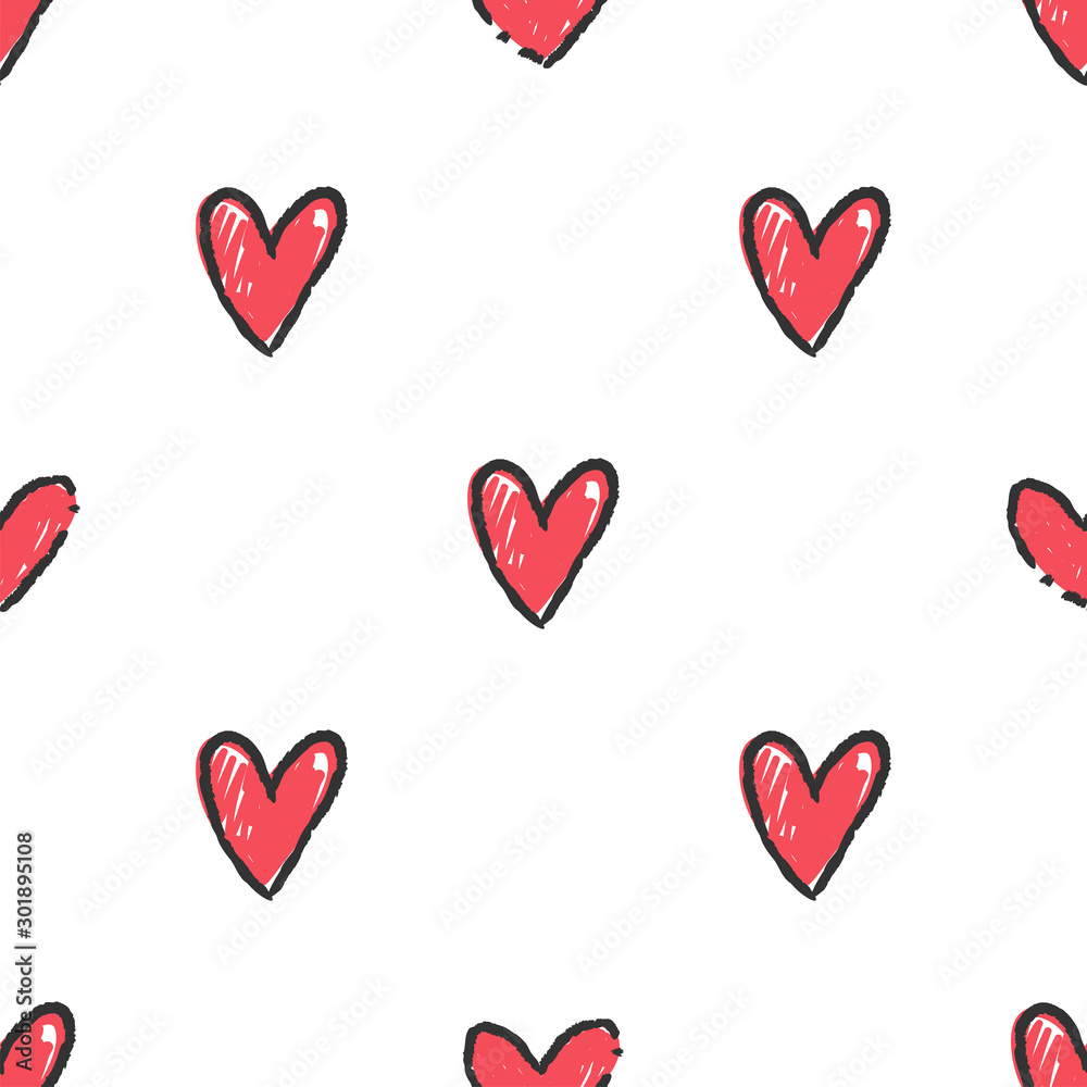 Heart doodles seamless pattern. Hand drawn love texture background. Heart doodles seamless pattern. Hand drawn love texture background.