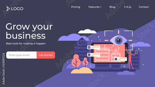 Augmented reality persons vector illustration landing page template design.
