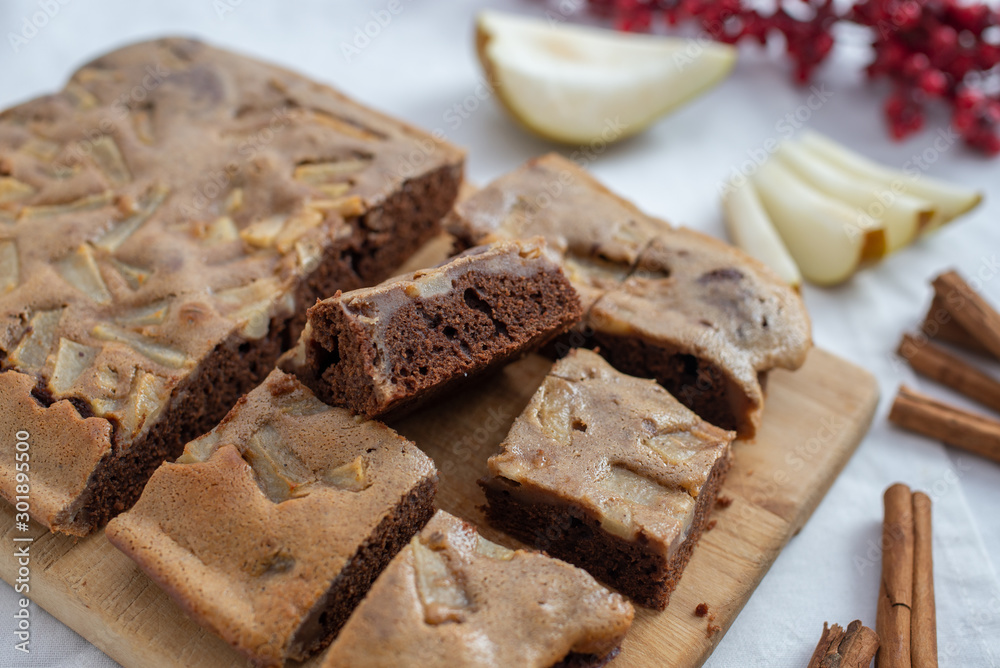 Sweet Christmas Chocolate Brownie with cinnamon and pear Sweet Christmas Chocolate Brownie with cinnamon and pear