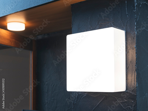 Fotografie Mock up Sign Shop front Square light box Signage on wall