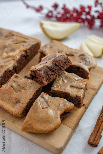 Sweet Christmas Chocolate Brownie with cinnamon and pear