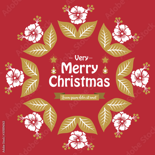 Card template of very merry christmas, with beauty of white floral frame. Vector