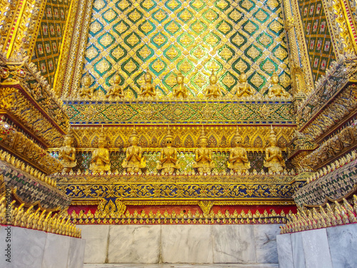 Traditional Thai art pattern Kanok wall of temple at Grand Palace Bangkok.