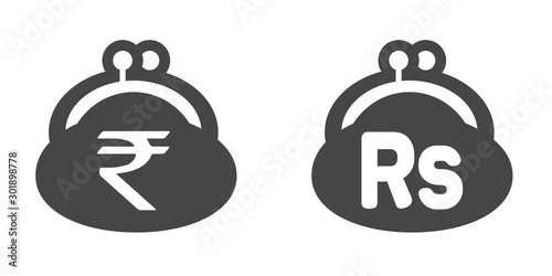 財布・お金・節約・お小遣いイメージ素材：シンプルでかわいいインドの通貨ルピー「₹/Rs/Rupee」マーク入りのがま口