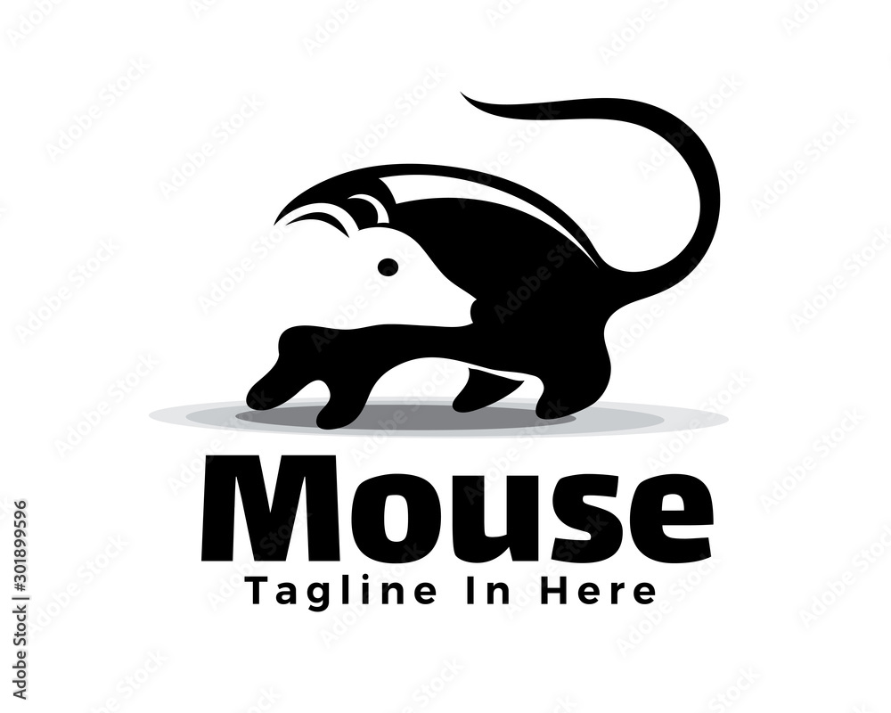 Black mouse negative space head looking back logo design inspiration