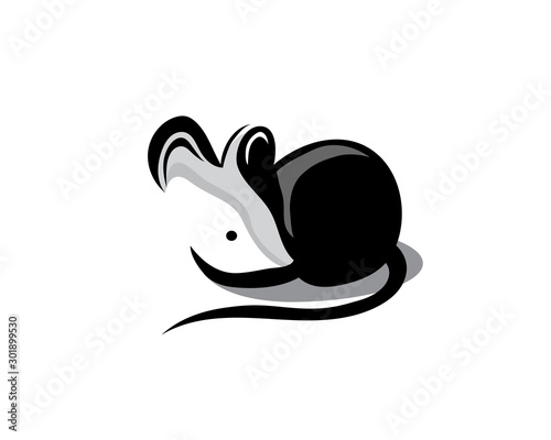 simple Black mouse head negative space logo design inspiration