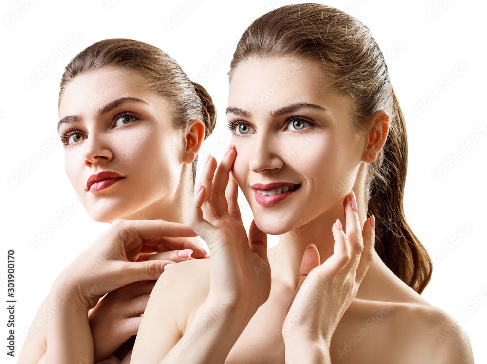 Φωτογραφία Collage of beautiful young woman with clean healthy skin.