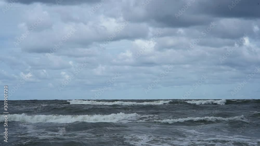 Incoming waves at Baltic Sea Poland and clouds, static shot Incoming waves at Baltic Sea Poland and clouds, static shot