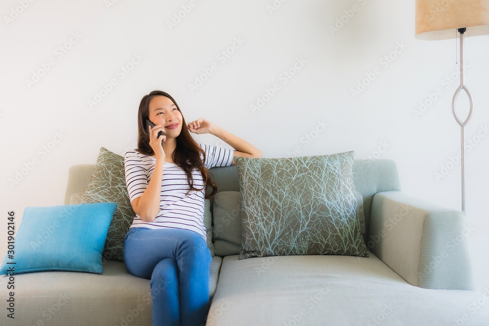 Portrait beautiful young asian woman using or talking mobile phone Portrait beautiful young asian woman using or talking mobile phone
