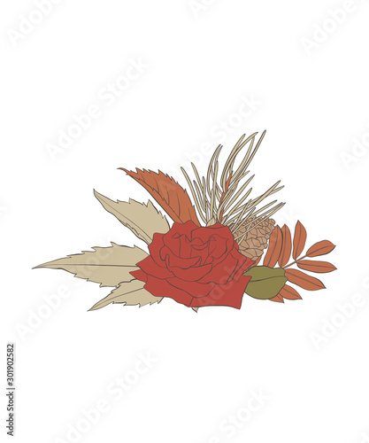 Autumn bouquet, flowers and leaves, vector