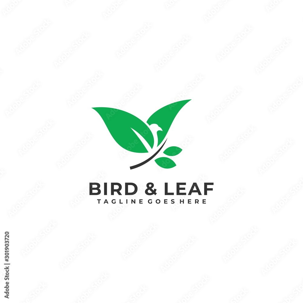 Bird With Leaf Design concept Illustration Vector Template