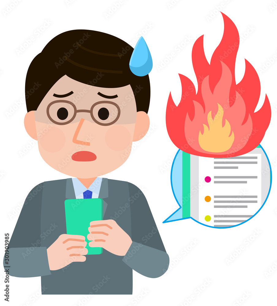 Sns 炎上してあせる男性社会人 イラスト タイトル変更 Stock Vector Adobe Stock