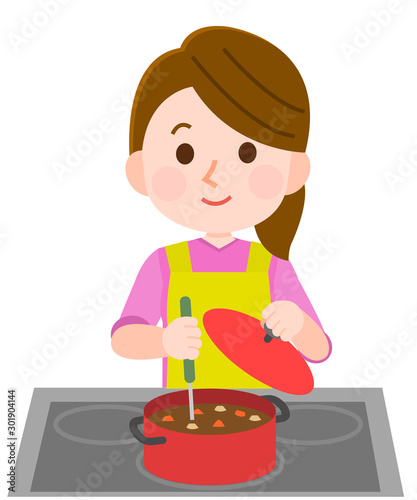 料理をする女性　イラスト