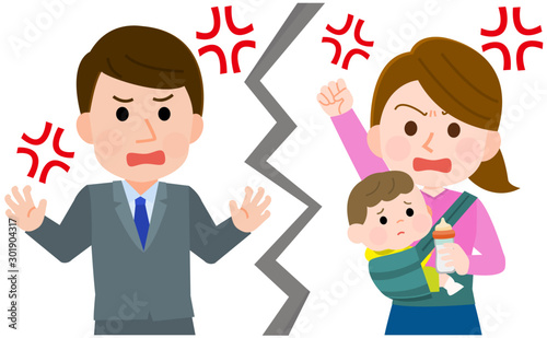 産後クライシス　夫婦　喧嘩　イラスト