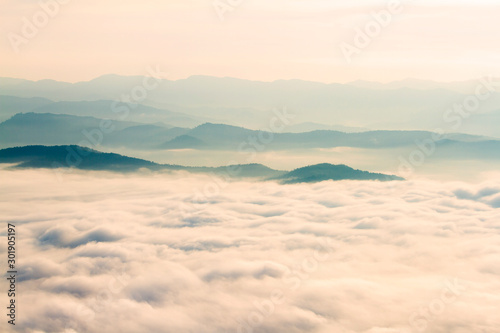 Landscape clouds and mist in a beautiful view point