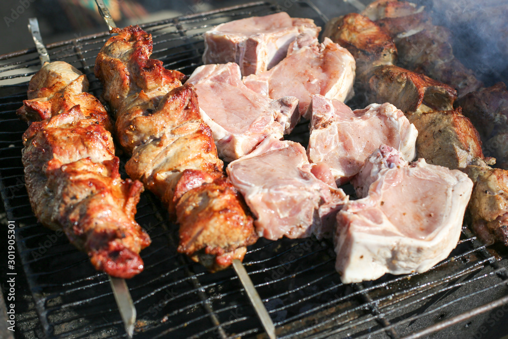 Process of cooking pork kebab.