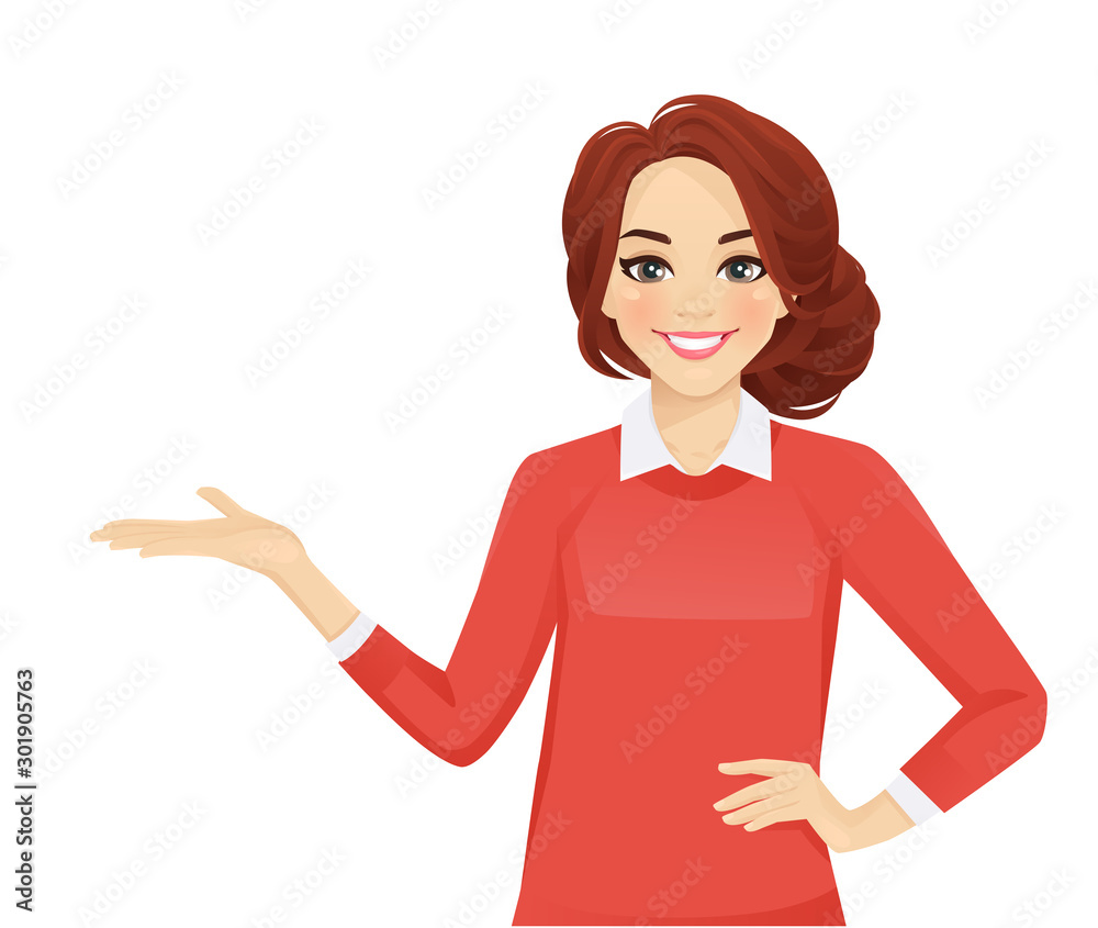 Casual business woman showing isolated vector illustration Casual business woman showing isolated vector illustration