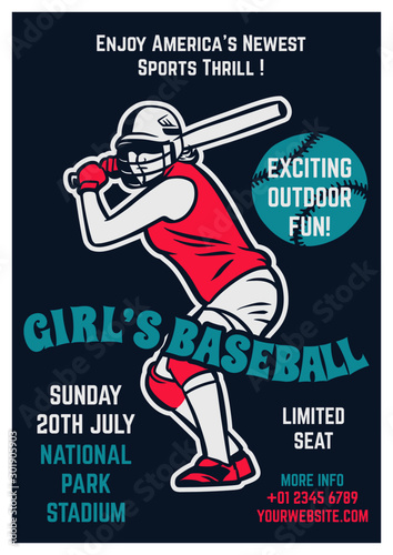 vintage brochure leaflet flyer poster baseball girls tournament template