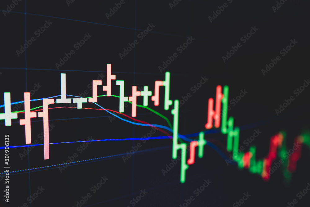 Stock market trading graph and candlestick chart on screen for businese financial investment concept. Economy trends background. Abstract finance and invest background. Stock market trading graph and candlestick chart on screen for businese financial investment concept. Economy trends background. Abstract finance and invest background.