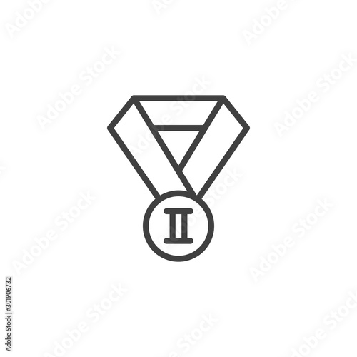 Second place medal line icon. linear style sign for mobile concept and web design. 2nd place award medal outline vector icon. Symbol, logo illustration. Vector graphics