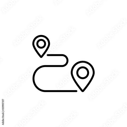 route line icon distance location thin on white background
