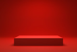Empty Red background and stand display or shelf with studio for showing or design christmas concept. Blank backdrop made from cement material. Realistic 3D render.