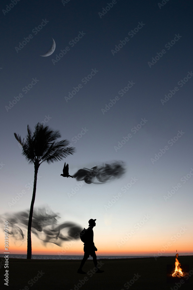 Bird and man smoking Shadow.