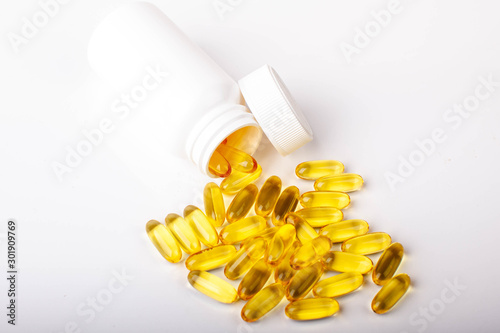 Group of pills with bottle isolated