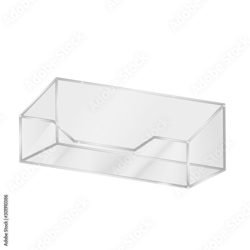 Acrylic business card holder clear plastic stand organizer office display isometric 3d realistic design vector illustration