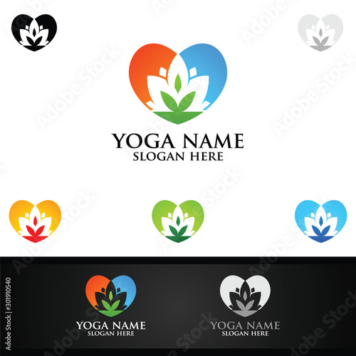 Yoga and Lotus flower logo with Health Spa Concept and Human silhouette