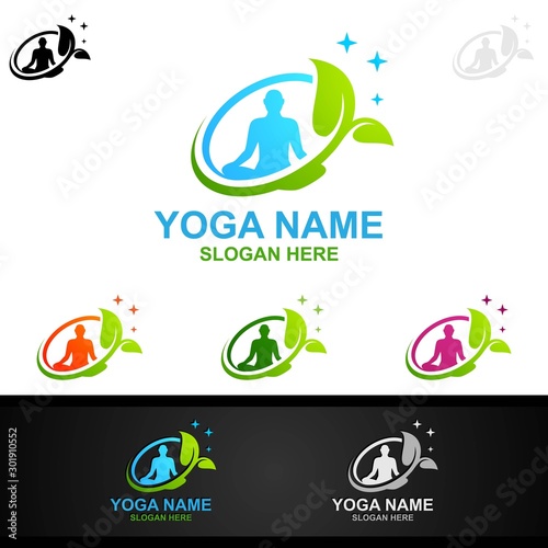 Yoga and Lotus flower logo with Health Spa Concept and Human silhouette