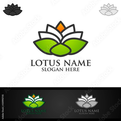 Yoga and Lotus flower logo with Health Spa Concept and Human silhouette