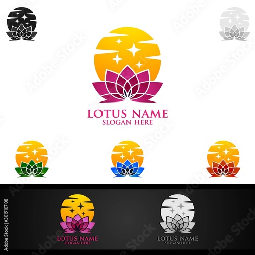 Yoga and Lotus flower logo with Health Spa Concept and Human silhouette