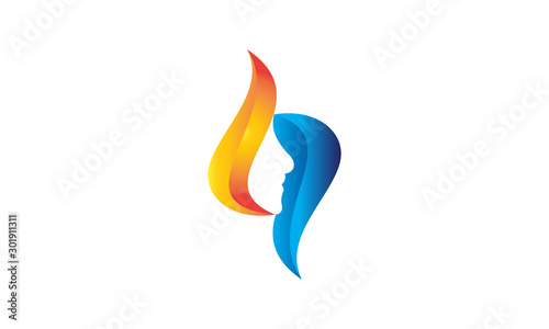 logo Colorful Woman Face with Waves vector