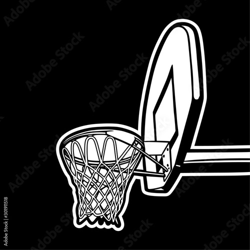 Vintage retro illustration of basketball hoop black and white
