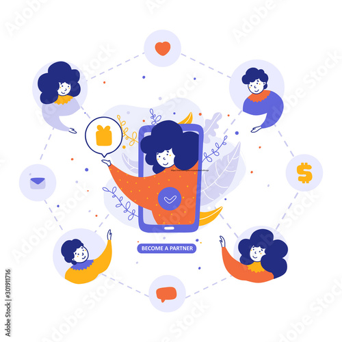 Referral program, business partners attraction flat vector illustration photo