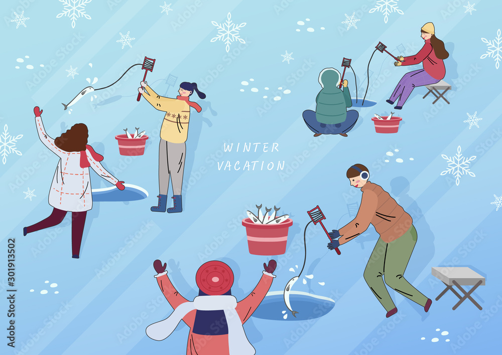 Exciting winter travel line illustration