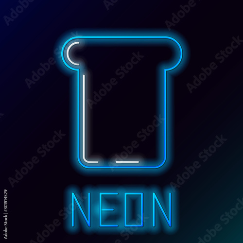 Blue glowing neon line Bread toast for sandwich piece of roasted crouton icon isolated on black background. Lunch, dinner, breakfast snack. Colorful outline concept. Vector Illustration