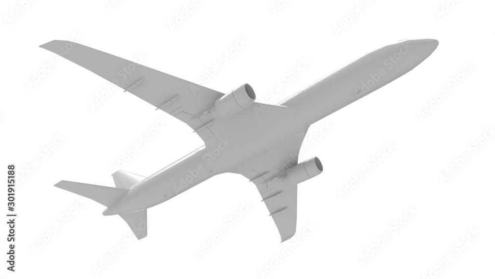 3d rendering of a jumbo jet commericial airplane isolated in white
