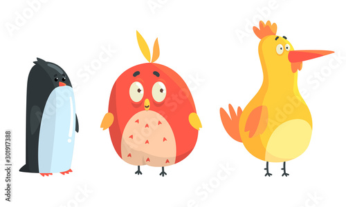 Cartoon cute birds. Vector illustration on a white background.