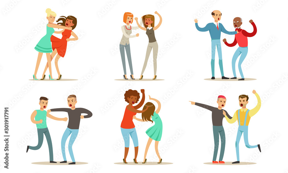 Different people fight violently. Vector illustration on a white background. Different people fight violently. Vector illustration on a white background.