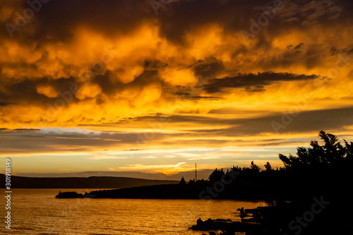 voluminous beautiful clouds illuminated by a golden sunset