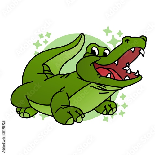 Illustration of Happy Crocodile Cartoon, Cute Funny Character, Flat Design