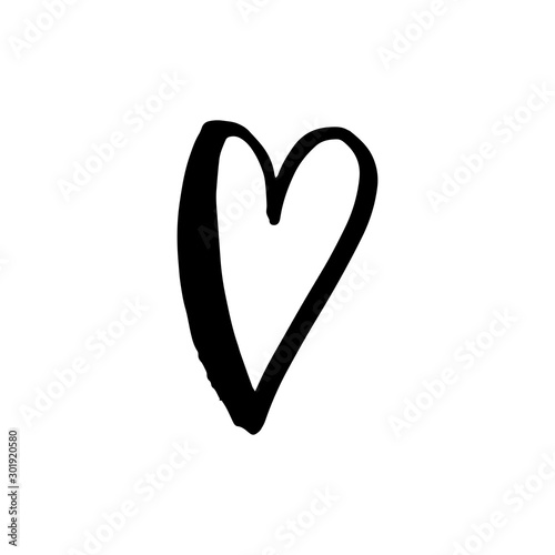 Hand drawn one heart. Simple doodle style icon. Single, careless vector heart. Black isolated on a white background.