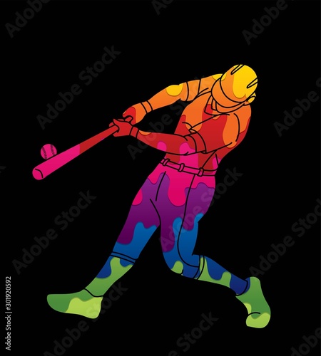 Baseball player action cartoon graphic vector.