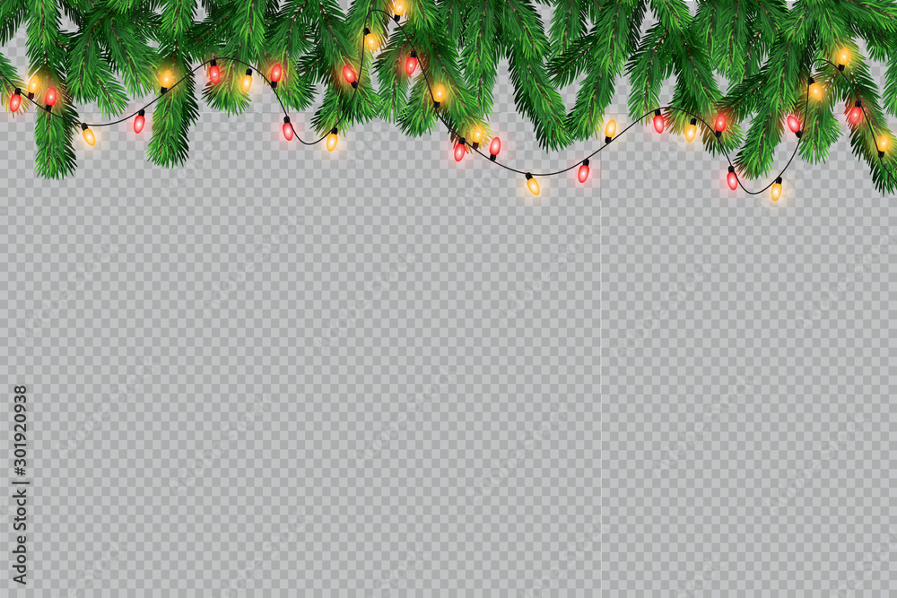 Glowing Christmas lights isolated realistic design elements. Garlands