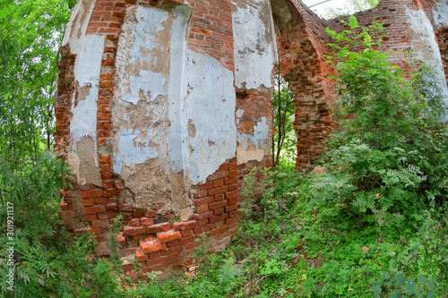 The destroyed church of the Kazan Icon of the Mother of God. Village Russky Noviki, Novgorod region photo