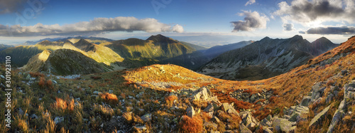 Panoramic view from Rohac peak on Western Tatra mountains or Rohace panorama